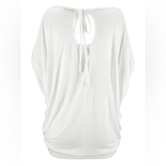 Venus Short Sleeve Top Cold Shoulder Tie Neutral Shirt Blouse Large L Solid - Picture 5 of 12